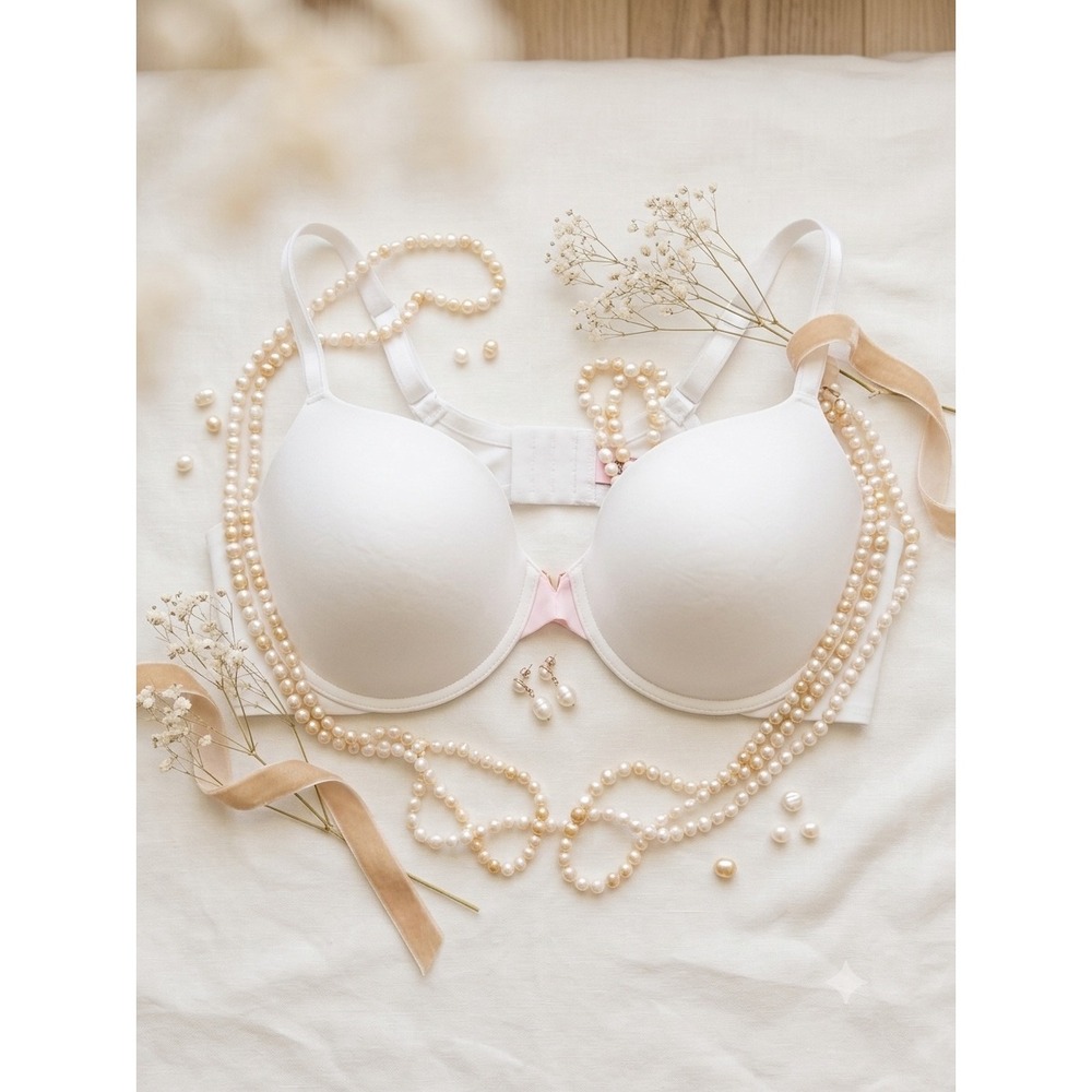 Victorias Secret White T-Shirt Lightly Lined Demi Bra 38DDD Underwire Smooth Cup